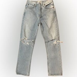 Agolde Riley High Rise Straight Crop Organic Distressed Straight Jeans Size 24